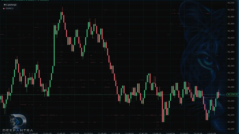 Real product screenshot: DOM Lines on a ProChart BTCUSDT range chart
