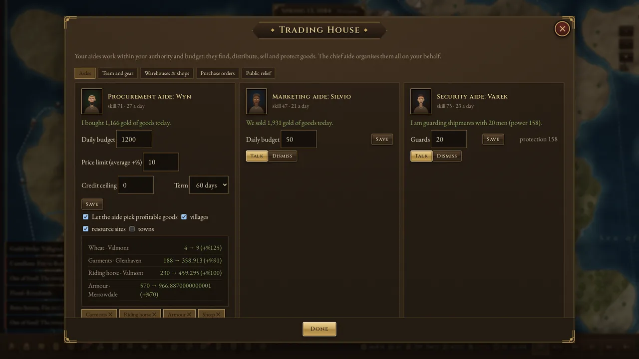 Trading House and aides
